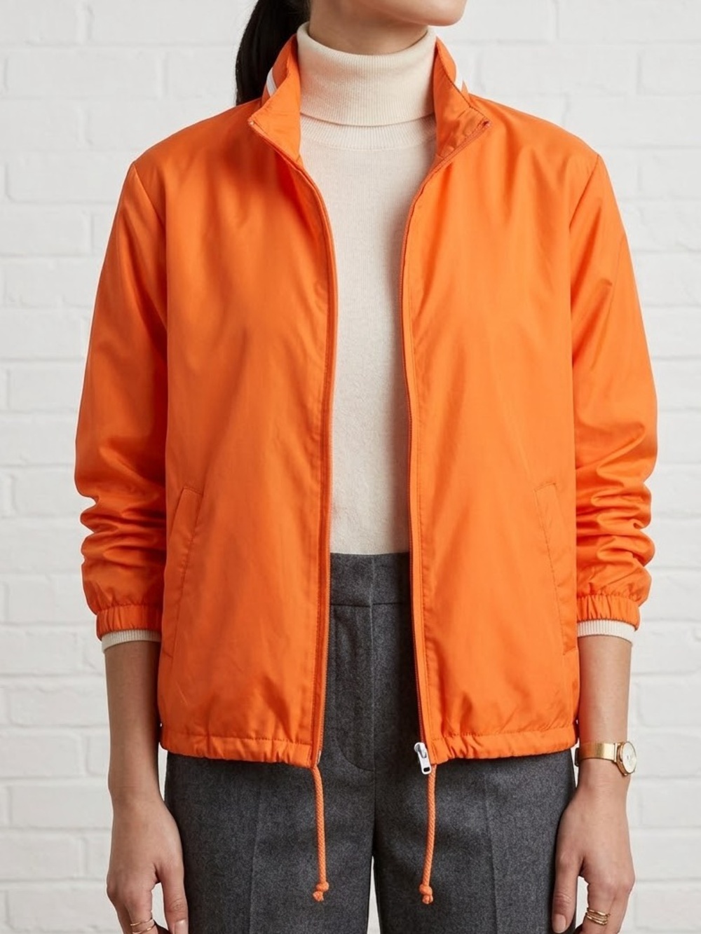 Vintage 90s Petite Projections Orange Nylon Windbreaker Hooded Jacket Petite M